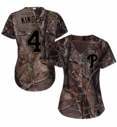 Women's Majestic Philadelphia Phillies #4 Scott Kingery Authentic Camo Realtree Collection Flex Base MLB Jersey