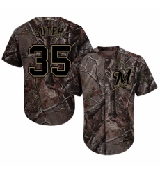 Men's Majestic Milwaukee Brewers #35 Brent Suter Authentic Camo Realtree Collection Flex Base MLB Jersey