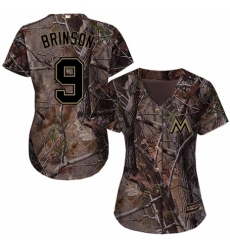 Women's Majestic Miami Marlins #9 Lewis Brinson Authentic Camo Realtree Collection Flex Base MLB Jersey