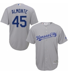 Youth Majestic Kansas City Royals #45 Abraham Almonte Replica Grey Road Cool Base MLB Jersey