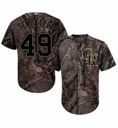 Men's Majestic Colorado Rockies #49 Antonio Senzatela Authentic Camo Realtree Collection Flex Base MLB Jersey