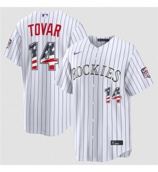 Men's Colorado Rockies #14 Ezequiel Tovar White 2026 USA 250 Fourth of July Home Stitched Baseball Jersey