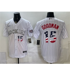 Men's Colorado Rockies #15 Hunter Goodman White 2026 USA 250 Fourth of July Home Stitched Baseball Jersey