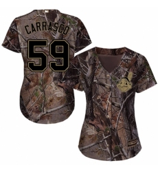 Women's Majestic Cleveland Indians #59 Carlos Carrasco Authentic Camo Realtree Collection Flex Base MLB Jersey