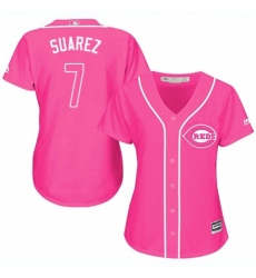 Women's Majestic Cincinnati Reds #7 Eugenio Suarez Replica Pink Fashion Cool Base MLB Jersey