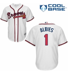Youth Majestic Atlanta Braves #1 Ozzie Albies Replica White Home Cool Base MLB Jersey