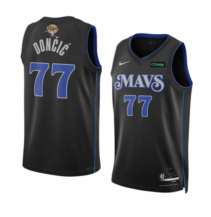 Men's Dallas Mavericks #77 Luka Doncic Black 2024 Finals City Edition Stitched Basketball Jersey