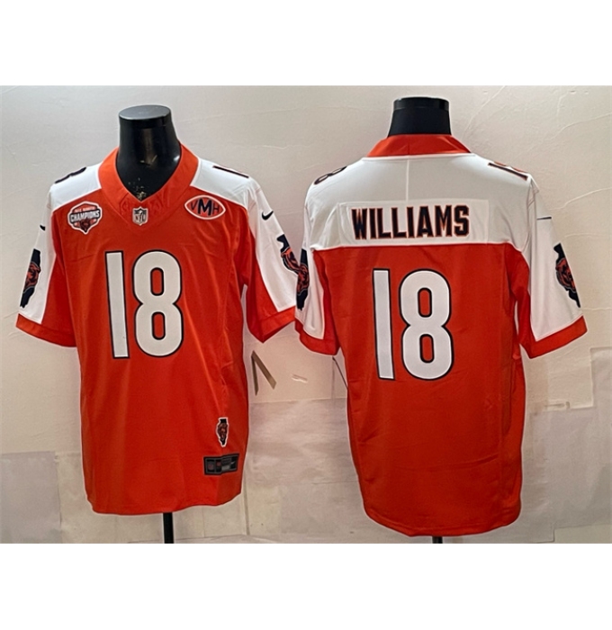 Men's Chicago Bears #18 Caleb Williams Orange White F.U.S.E. 2025 NFC North Champions & VMH Vapor Untouchable Limited Stitched Football Jersey