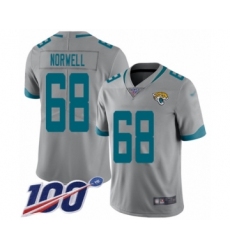 Youth Jacksonville Jaguars #68 Andrew Norwell Silver Inverted Legend Limited 100th Season Football Jersey