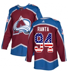 Youth Adidas Colorado Avalanche #94 Sampo Ranta Authentic Burgundy Red USA Flag Fashion NHL Jersey