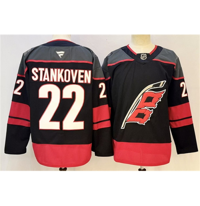 Men's Carolina Hurricanes #22 Logan Stankoven Black 2024-25 Home Stitched Hockey Jersey