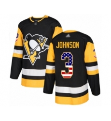 Men's Pittsburgh Penguins #3 Jack Johnson Authentic Black USA Flag Fashion Hockey Jersey