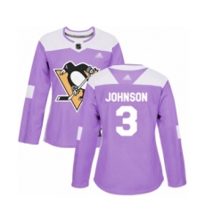 Women's Pittsburgh Penguins #3 Jack Johnson Authentic Purple Fights Cancer Practice Hockey Jersey