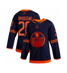 Men's Edmonton Oilers #28 Kyle Brodziak Authentic Navy Blue Alternate Hockey Jersey