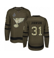 Youth St. Louis Blues #31 Chad Johnson Authentic Green Salute to Service 2019 Stanley Cup Final Bound Hockey Jersey