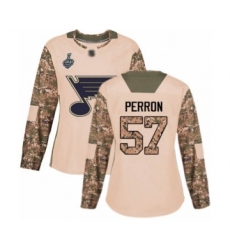 Women's St. Louis Blues #57 David Perron Authentic Camo Veterans Day Practice 2019 Stanley Cup Final Bound Hockey Jersey