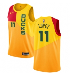 Youth Nike Milwaukee Bucks #11 Brook Lopez Swingman Yellow NBA Jersey - City Edition