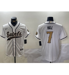 Men's New Orleans Saints #7 Taysom Hill White With Cool Base Stitched Baseball Jersey