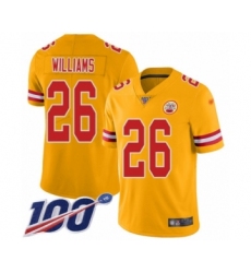 Youth Kansas City Chiefs #26 Damien Williams Limited Gold Inverted Legend 100th Season Football Jersey