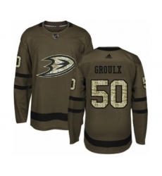 Men's Adidas Anaheim Ducks #50 Benoit-Olivier Groulx Authentic Green Salute to Service NHL Jersey