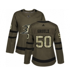 Women's Adidas Anaheim Ducks #50 Benoit-Olivier Groulx Authentic Green Salute to Service NHL Jersey