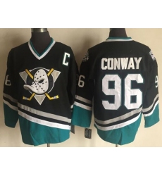Men's Anaheim Ducks #96 Charlie Conway Mighty Ducks Movie Black Green Ice Hockey Jerseys