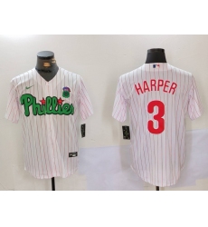 Men's Philadelphia Phillies #3 Bryce Harper White Green Cool Base Stitched Jersey