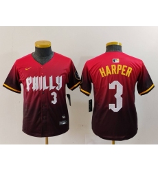 Youth Philadelphia Phillies #3 Bryce Harper Number Red 2024 City Connect Limited Jersey