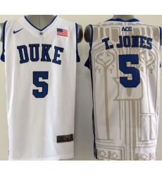 Blue Devils #5 Tyus Jones White Basketball Stitched NCAA Jersey