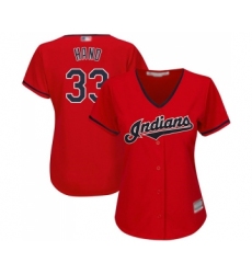 Women's Cleveland Indians #33 Brad Hand Replica Scarlet Alternate 2 Cool Base Baseball Jersey