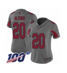 Women's Arizona Cardinals #20 Robert Alford Limited Silver Inverted Legend 100th Season Football Jersey