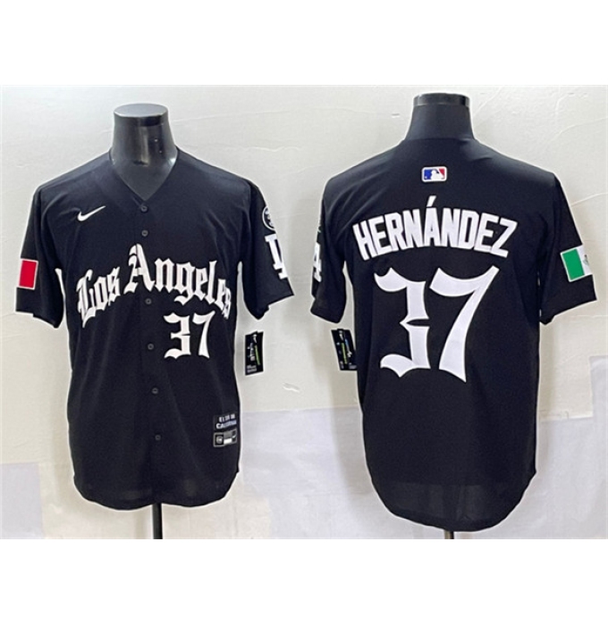Men's Los Angeles Dodgers #37 Teoscar Hernández Black 2025 LA Gothic Style With Fernando Patch Vapor Premier Limited Stitched Baseball Jersey
