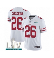Men's San Francisco 49ers #26 Tevin Coleman White Vapor Untouchable Limited Player Super Bowl LIV Bound Football Jersey