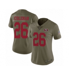 Women's San Francisco 49ers #26 Tevin Coleman Limited Olive 2017 Salute to Service Football Jersey