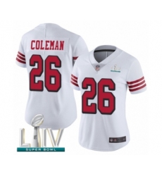 Women's San Francisco 49ers #26 Tevin Coleman Limited White Rush Vapor Untouchable Super Bowl LIV Bound Football Jersey
