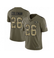 Youth San Francisco 49ers #26 Tevin Coleman Limited Olive Camo 2017 Salute to Service Football Jersey
