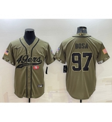 Men's San Francisco 49ers #97 Nick Bosa 2022 Olive Salute to Service Cool Base Stitched Baseball Jersey