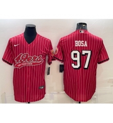 Men's San Francisco 49ers #97 Nick Bosa Red Pinstripe Color Rush With Patch Cool Base Stitched Baseball Jersey