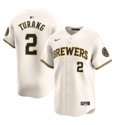 Men's Milwaukee Brewers #2 Brice Turang Nike Cream MLB Limited Jersey