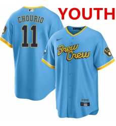 Youth Milwaukee Brewers #11 Jackson Chourio Powder Blue City Connect Cool Base Stitched Jersey