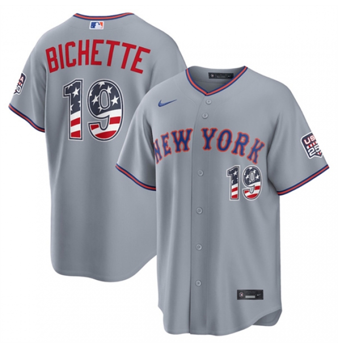 Men's New York Mets #19 Bo Bichette Gray USA 250 Fourth of July Home Stitched Baseball Jersey