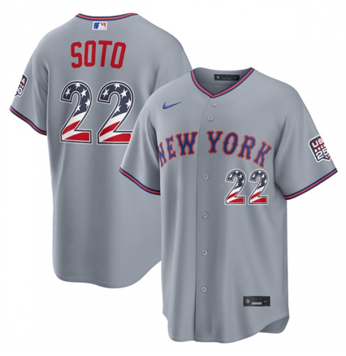Men's New York Mets #22 Juan Soto Gray USA 250 Fourth of July Home Stitched Baseball Jersey
