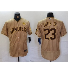 Men's San Diego Padres #23 Fernando Tatis Jr. Tan With PS Flex Base Stitched Baseball Jersey