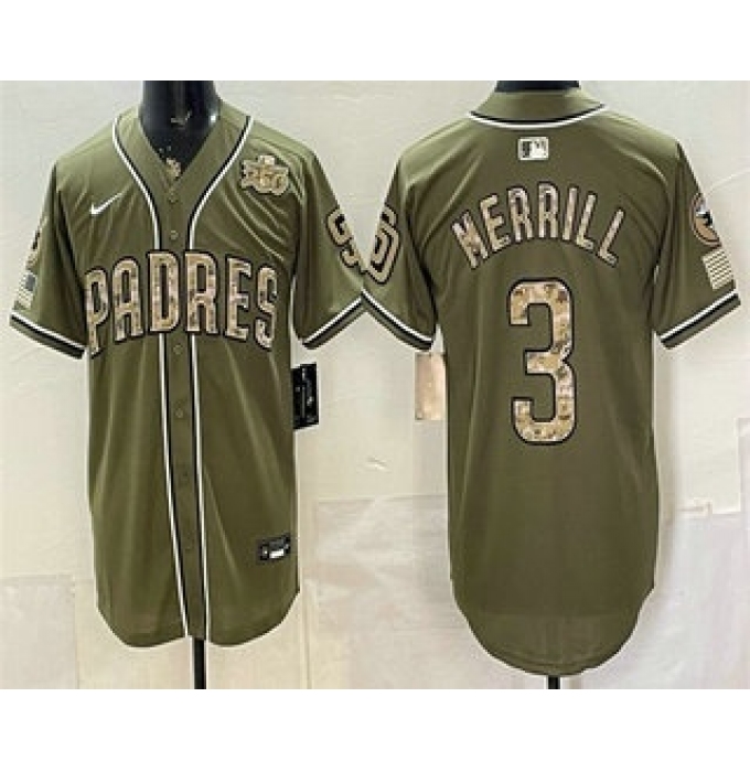 Men's San Diego Padres #3 Jackson Merrill Olive 2026 Armed Forces DayJersey
