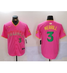 Men's San Diego Padres #3 Jackson Merrill Pink Player Number Fashion Baseball Jersey