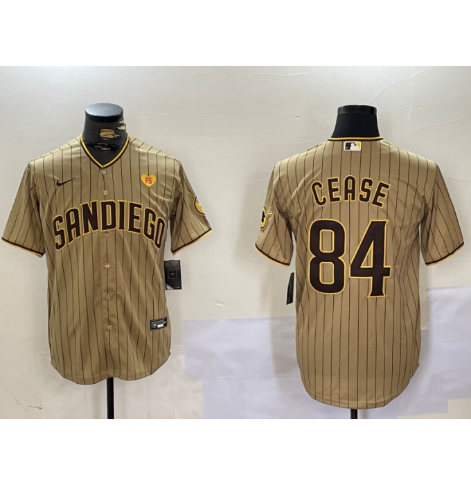 Men's San Diego Padres #84 Dylan Cease Khaki Team Logo With PS Stitched Cool Base Nike Jersey