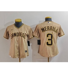 Women's San Diego Padres #3 Jackson Merrill Tan Stitched Baseball Jersey(Run Small)