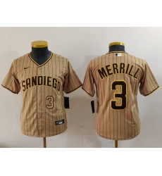 Youth San Diego Padres #3 Jackson Merrill Tan 2023 Cool Base Stitched Jerseys