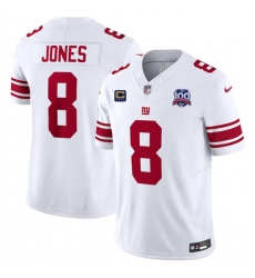 Men's New York Giants #8 Daniel Jones White 2024 F.U.S.E. With 4-Star C And 100TH Season Vapor Untouchable Limited Stitched Jersey