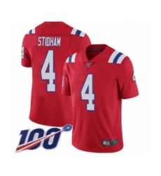 Men's New England Patriots #4 Jarrett Stidham Red Alternate Vapor Untouchable Limited Player 100th Season Football Jersey